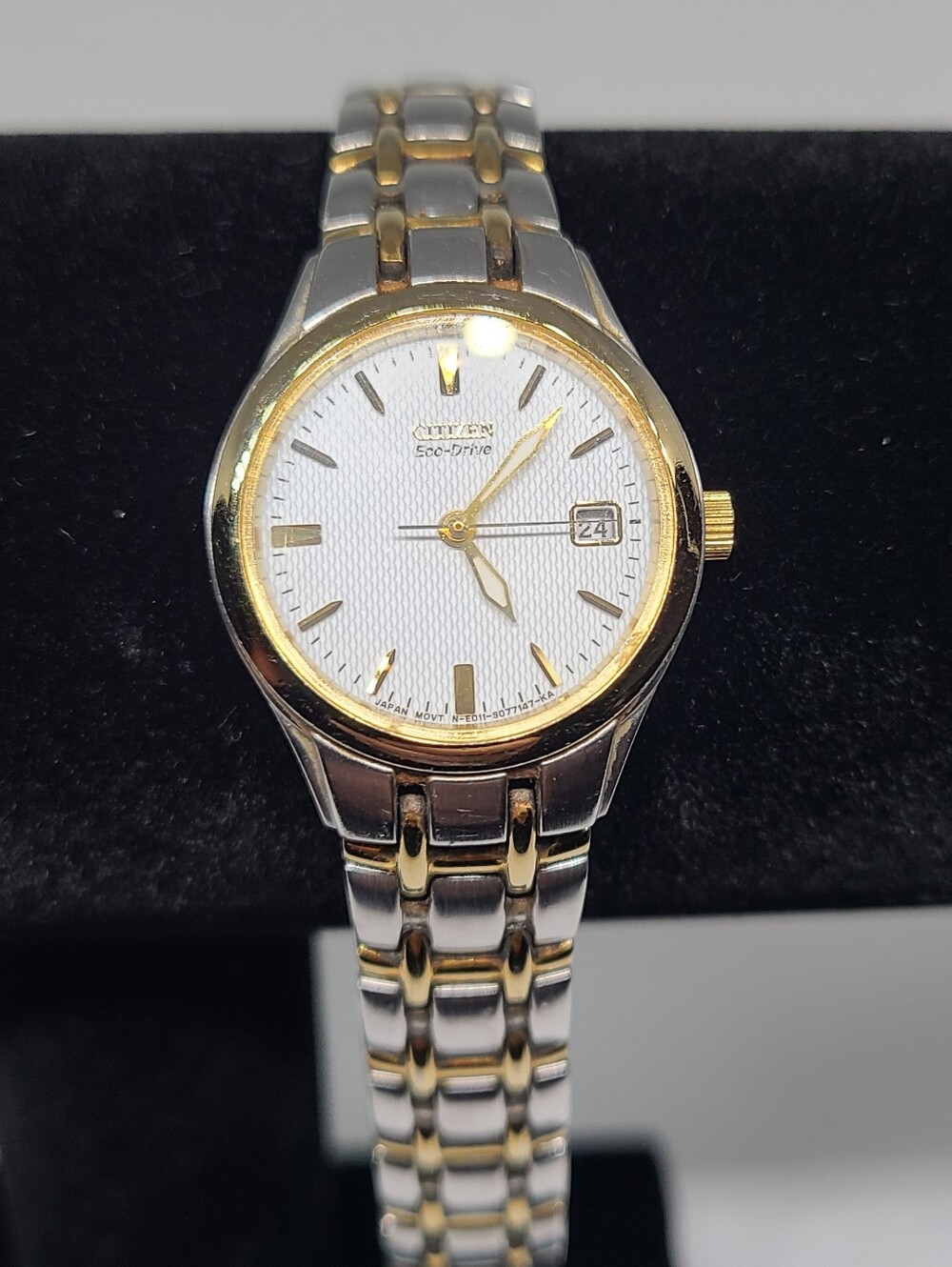 Citizen Eco-Drive Two-Tone Gold & Silver Watch Date Textured Dial